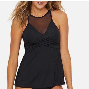 NWT Coco Reef Swimsuit Tankini Top Sz 38C Black High Neck Mesh